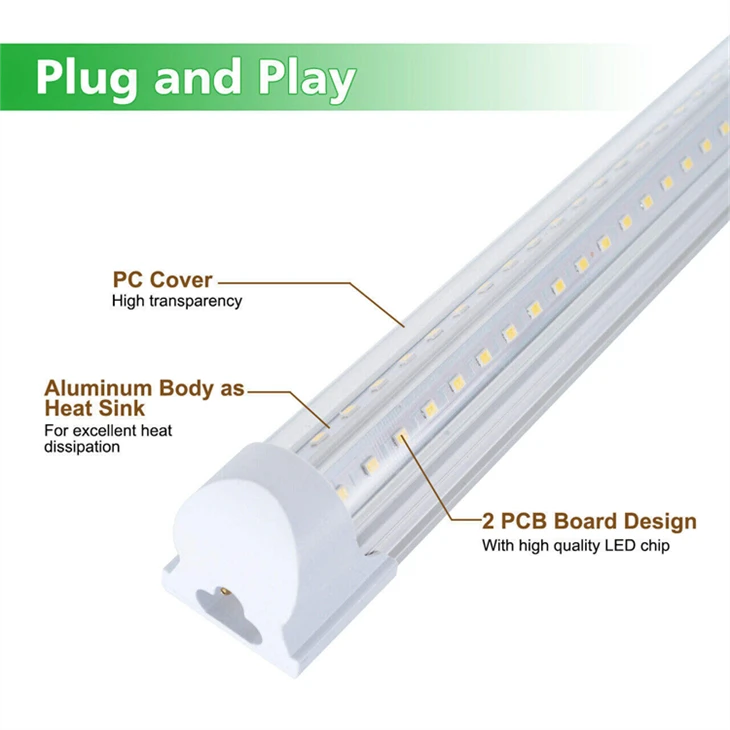 8ft T8 LED Freezer Light | V-Shape Heatsink | 75W 6500K Clear Lens factory
